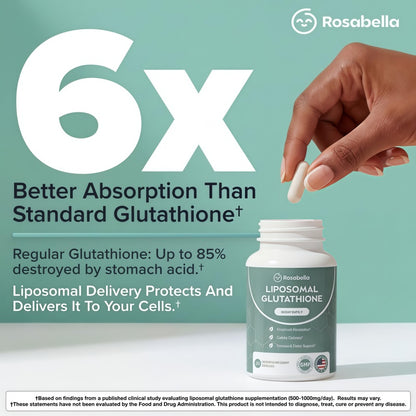 Rosabella Liposomal Glutathione 500mg – High Absorption Glutathione Supplement, Antioxidant Support, Cellular Health & Detox Support, 60 Capsules, 30 Day Supply, Daily Antioxidant Capsules