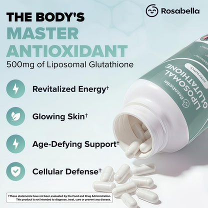 Rosabella Liposomal Glutathione 500mg – High Absorption Glutathione Supplement, Antioxidant Support, Cellular Health & Detox Support, 60 Capsules, 30 Day Supply, Daily Antioxidant Capsules